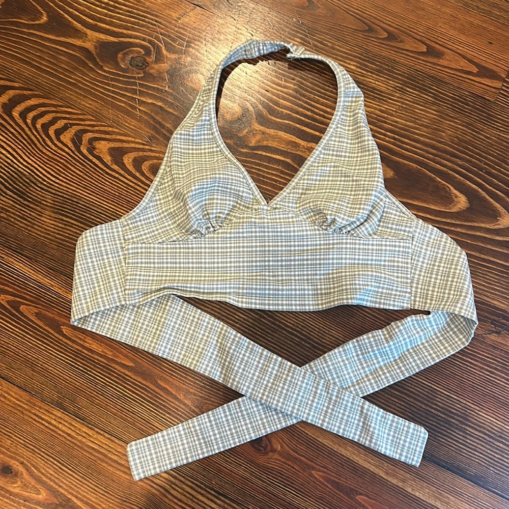 Women’s Altard State Gingham Green Halter Tie Top M